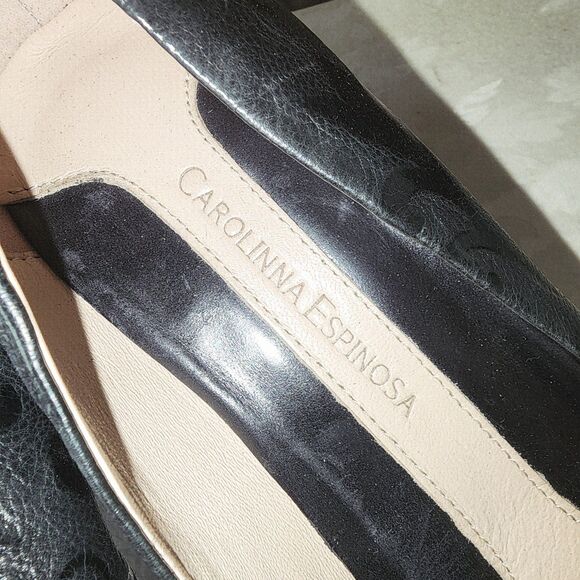 CAROLINNA ESPINOSA CELINE 8.5 Black Embossed Leather Slip On Swirl Classy Heels - Picture 9 of 16